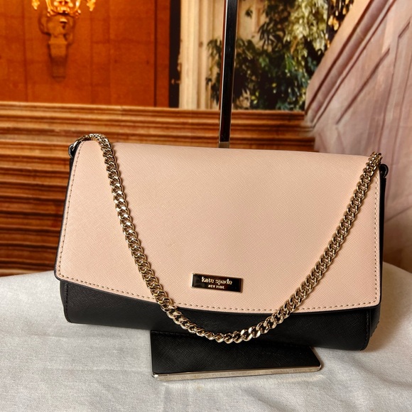 NWOT Kate Spade Laurel Greer Pale Pink Black Handbag, Chain Link Shoulder Strap - Picture 3 of 15